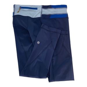 Lululemon Leggings Crop Size 4 Blue Yellow Gorpcore Run Yoga Womens Athletic